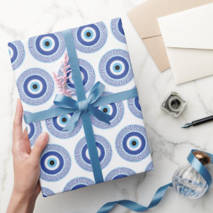 Aztec Grieks cirkelvormig naaldhoekspatroon blauw Cadeaupapier