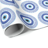 Aztec Grieks cirkelvormig naaldhoekspatroon blauw Cadeaupapier (Rol Hoek)