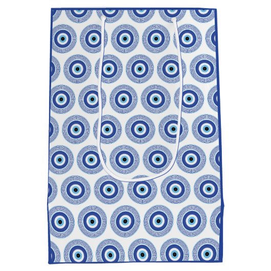 Aztec Grieks cirkelvormig naaldhoekspatroon blauw Medium Cadeauzakje (Achterkant)