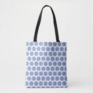 Aztec Grieks cirkelvormig naaldhoekspatroon blauw Tote Bag