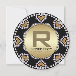 Aztec Harten Goud Zwart Dinner Party ronde uitnodi Kaart