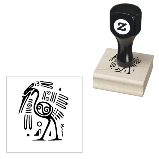 Aztec Heron Waterbird Art Rubberstempel (Gestempeld)