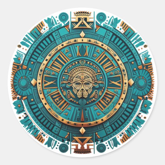 Aztec, Inca en Maya Ancient Symbool Ronde Sticker (Voorkant)