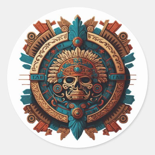 Aztec, Inca en Maya Ancient Symbool Ronde Sticker (Voorkant)