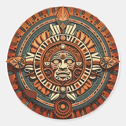Aztec, Inca en Maya Ancient Symbool Ronde Sticker (Voorkant)