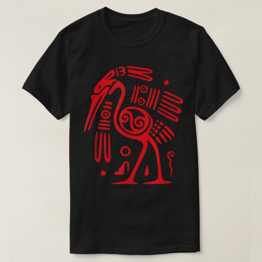 Aztec Incan or Mayan Style Red Heron Art T Shirt  (Design voorkant)