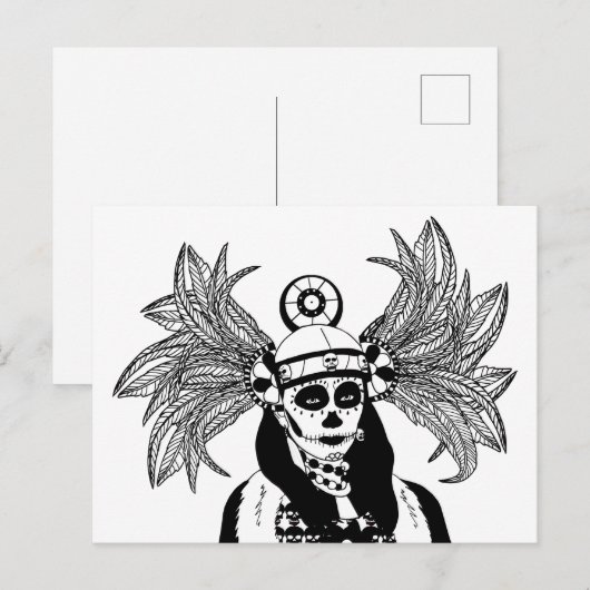 Aztec Indische dag van de dode skelet man kunst Briefkaart (Voorkant / Achterkant)