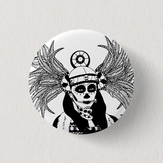 Aztec Indische dag van de dode skelet man kunst Ronde Button 3,2 Cm (Voorkant)