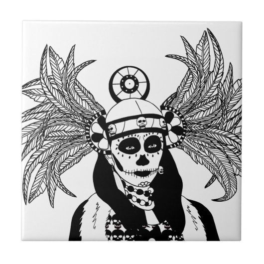 Aztec Indische dag van de dode skelet man kunst Tegeltje (Voorkant)