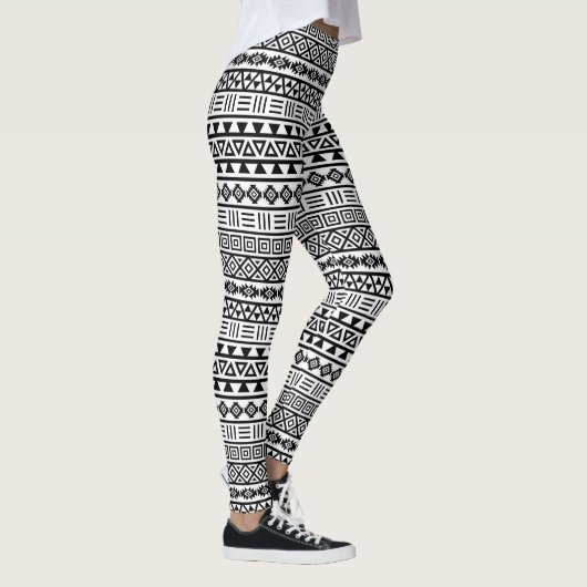 Aztec Influence Rpt Pattern Black op White Leggings (Rechts)