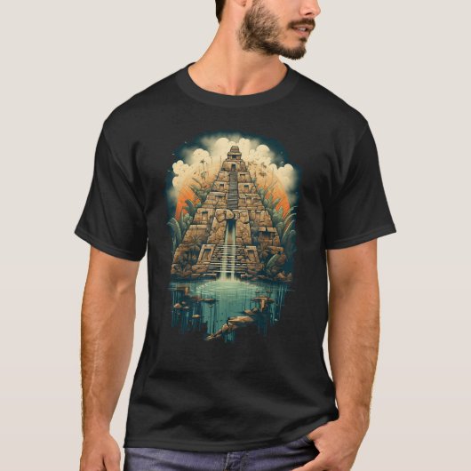 Aztec Inka Maya Mystic Jungle Temple Pyramid Graph T-shirt (Voorkant)