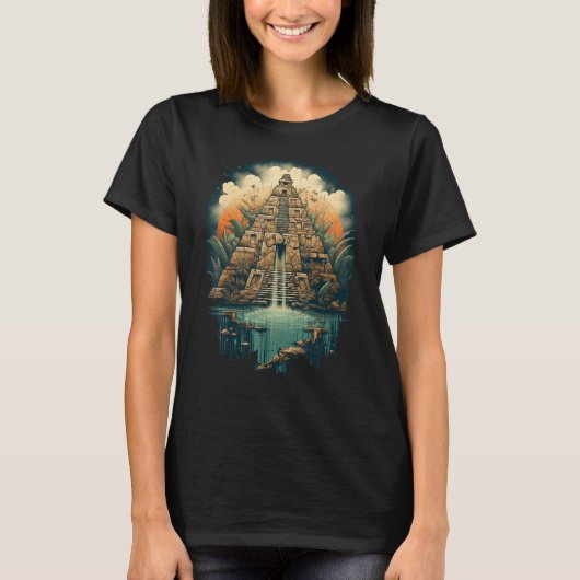 Aztec Inka Maya Mystic Oerwoud Temple Pyramid Grap T-shirt (Voorkant)