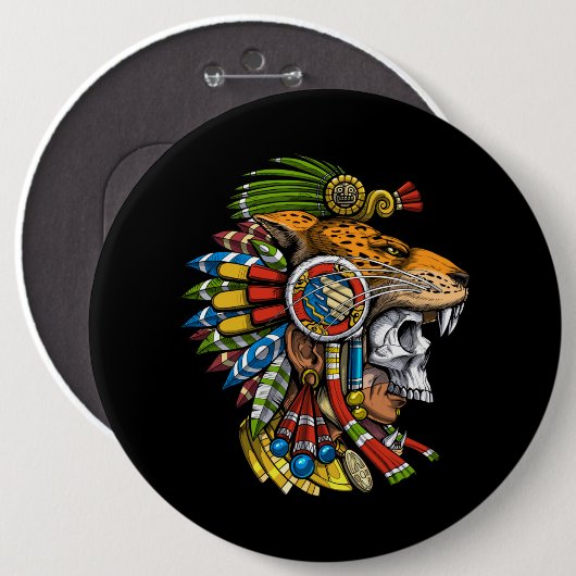 Aztec Jaguar Mask Ronde Button 6,0 Cm (Voorkant /achterkant)