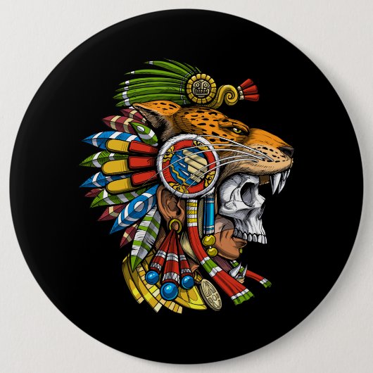 Aztec Jaguar Mask Ronde Button 6,0 Cm (Voorkant)