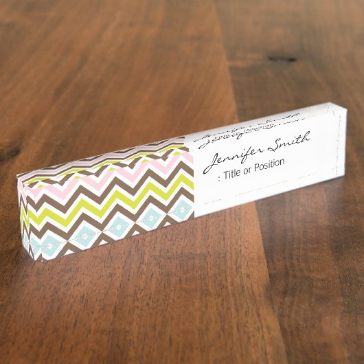 Aztec-kleuren - Chic Chevron Zigzag Pattern Naambordje (Zijkant)