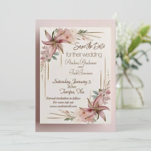 Aztec Lilly bruiloft Save The Date (Staand voorkant)