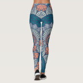 Aztec Mandala blauwgroen en oranje boho yoga leggi Leggings (Achterkant)