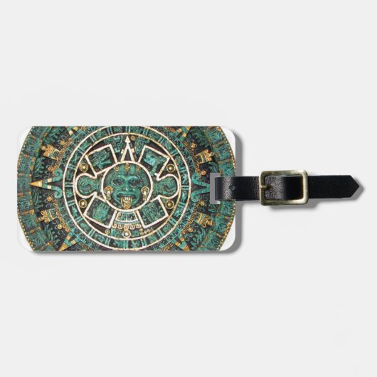 Aztec Mayan Ancient Round Disk Calendar Bagagelabel (Voorkant horizontaal)