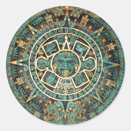 Aztec Mayan Ancient Round Disk Calendar Ronde Sticker (Voorkant)