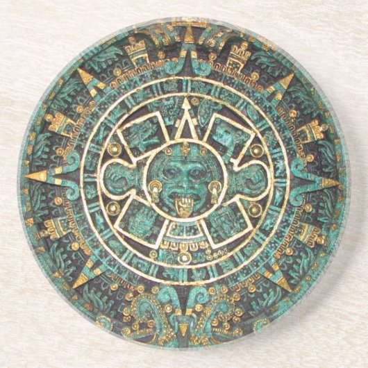 Aztec Mayan Ancient Round Disk Calendar Zandsteen Onderzetter (Voorkant)