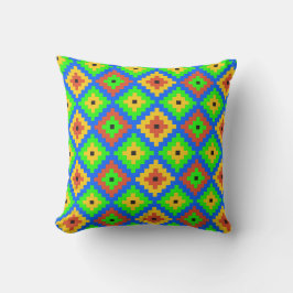 Aztec Mayan Brick Pattern | Groen, blauw, geel Kussen