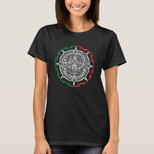 Aztec Mayan Calendar Sun Stone Distressed Mexico F T-shirt (Voorkant)