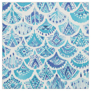 AZTEC MERMAID Tribal Scallop Nautisch Patroon Stof