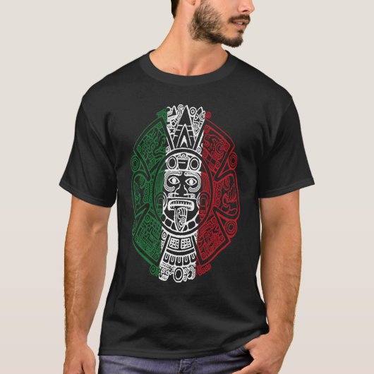 Aztec Mexican Flag Calendar Chicano T-shirt (Voorkant)