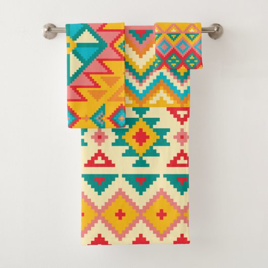 Aztec Mexican Rug Pattern Bad Handdoek (Insitu)