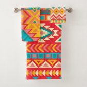 Aztec Mexican Rug Pattern Bath Towel Set Bad Handdoek (Insitu)
