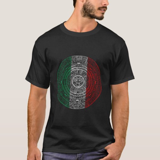 Aztec Mexicica Calendar Mexican Flag Art T-shirt (Voorkant)