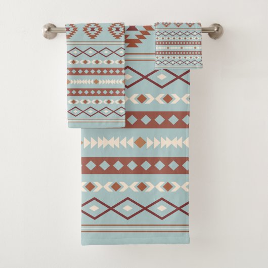Aztec Mixed Motive Pattern Rusts Cream Blue Bad Handdoek (Insitu)