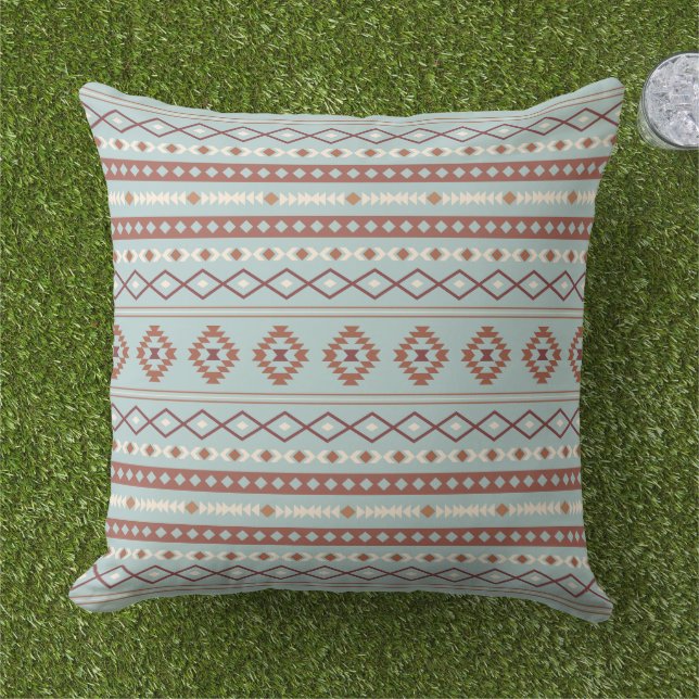 Aztec Mixed Motive Pattern Rusts Cream Blue Buitenkussen (Gras)