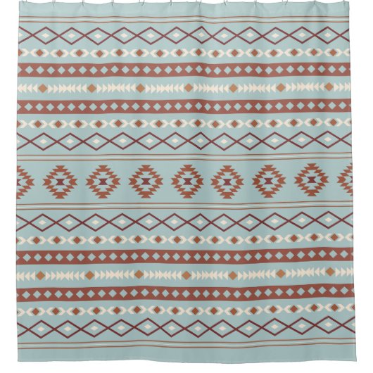 Aztec Mixed Motive Pattern Rusts Cream Blue Douchegordijn (Voorkant)
