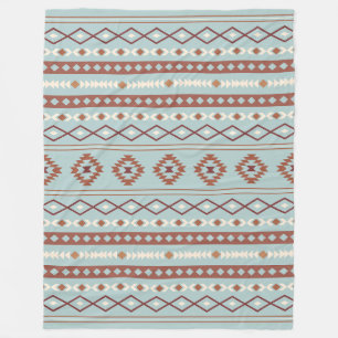 Aztec Mixed Motive Pattern Rusts Cream Blue Fleece Deken