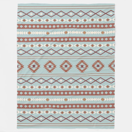 Aztec Mixed Motive Pattern Rusts Cream Blue Fleece Deken (Voorkant)