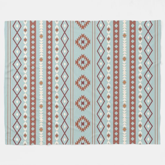 Aztec Mixed Motive Pattern Rusts Cream Blue Fleece Deken (Voorkant (Horizontaal))