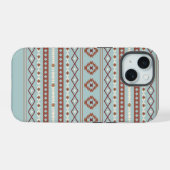 Aztec Mixed Motive Pattern Rusts Cream Blue iPhone 15 Case (Achterkant horizontaal)