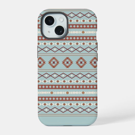 Aztec Mixed Motive Pattern Rusts Cream Blue iPhone 15 Case (Achterkant)