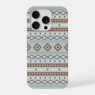 Aztec Mixed Motive Pattern Rusts Cream Blue iPhone 15 Pro Case