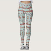 Aztec Mixed Motive Pattern Rusts Cream Blue Leggings (Voorkant)