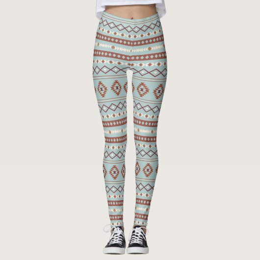 Aztec Mixed Motive Pattern Rusts Cream Blue Leggings (Voorkant)