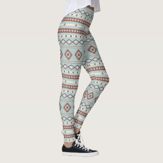 Aztec Mixed Motive Pattern Rusts Cream Blue Leggings (Rechts)