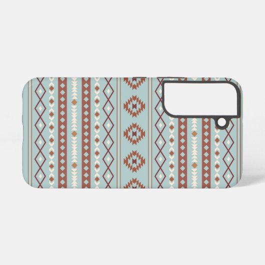 Aztec Mixed Motive Pattern Rusts Cream Blue Samsung Galaxy Hoesje (Achterkant horizontaal)