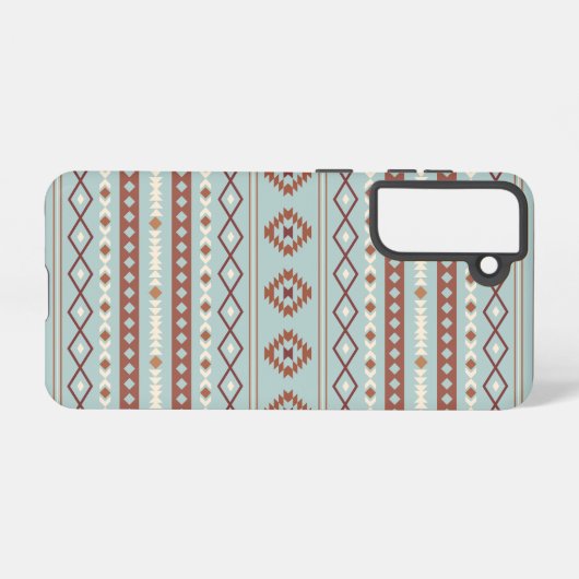 Aztec Mixed Motive Pattern Rusts Cream Blue Samsung Galaxy Hoesje (Achterkant horizontaal)