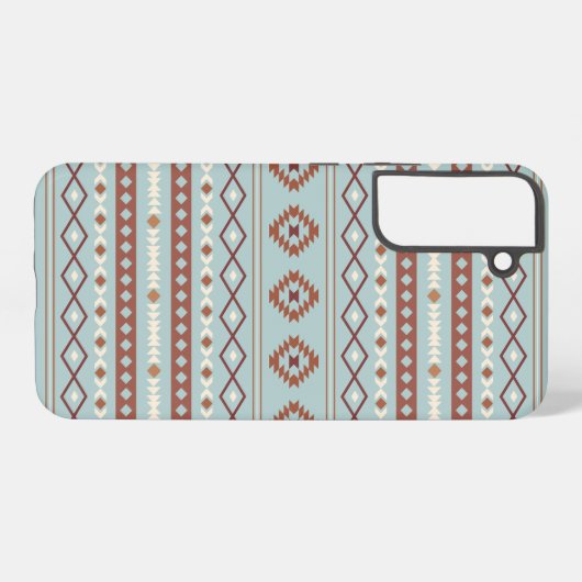 Aztec Mixed Motive Pattern Rusts Cream Blue Samsung Galaxy Hoesje (Achterkant horizontaal)