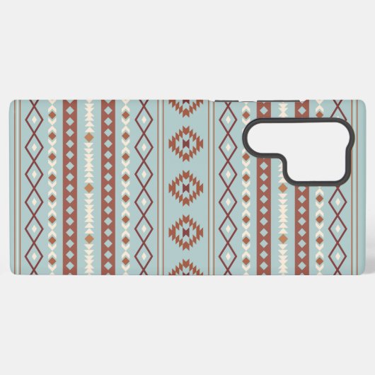 Aztec Mixed Motive Pattern Rusts Cream Blue Samsung Galaxy Hoesje (Achterkant horizontaal)