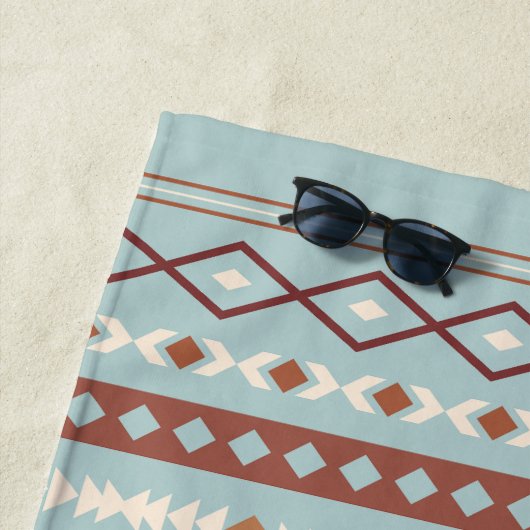 Aztec Mixed Motive Pattern Rusts Cream Blue Strandlaken (In situ)