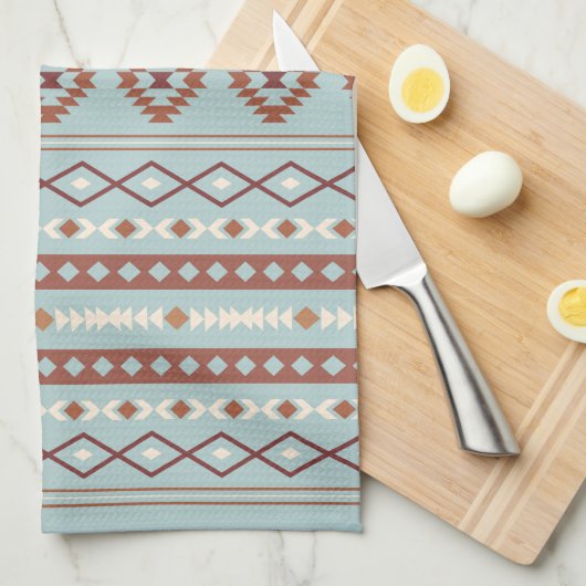 Aztec Mixed Motive Pattern Rusts Cream Blue Theedoek (Quarter Fold)