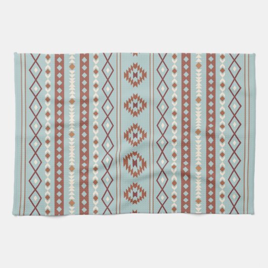Aztec Mixed Motive Pattern Rusts Cream Blue Theedoek (Horizontaal)